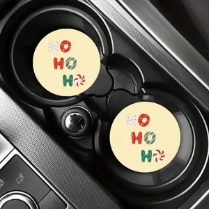 Cute Christmas car cup coasters set, anti-slip leather auto drink coasters for interior.