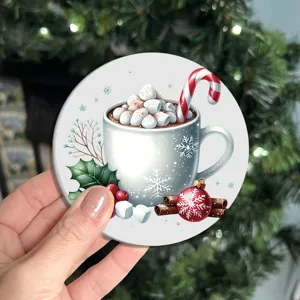 Dessous de verre rond de Noël tapis de table festif tasse de café décoration d'hiver maison