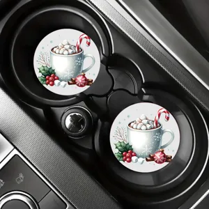Set de dessous de verre de voiture de Noël avec design de cacao festif pour décoration auto.