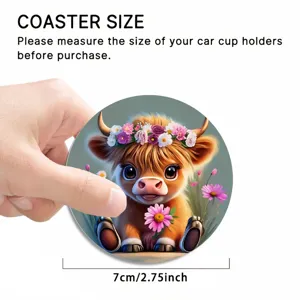 Mignon sous-verre de voiture vache écossaise 7cm tampon absorbant en caoutchouc pour accessoires