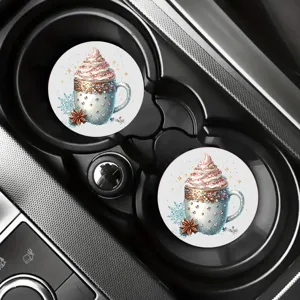 Set di sottobicchieri per portabicchieri auto tema natalizio, dettaglio motivo bevanda