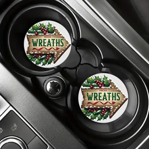 Sous-verres de voiture de Noël, tapis de porte-gobelet absorbants au design de couronne.