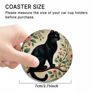 Runder Vintage schwarzer Katzen Untersetzer Auto Tassenhalter Matte Blumenmuster 7cm Tischdeko