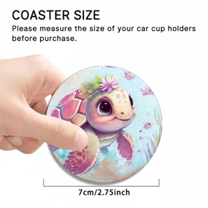 Cute watercolor turtle car cup holder coaster silicone non-slip drink mat 7cm diameter