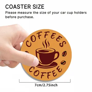 Silicone car cup coaster anti-slip mat 7cm round coffee pattern vehicle interior accessory