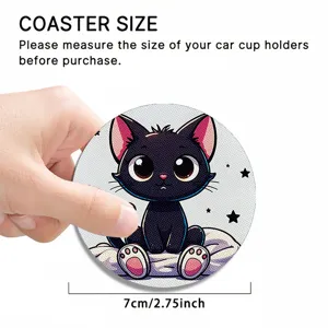 Lindo posavasos de coche de gato negro 7cm alfombrilla antideslizante para portavasos.