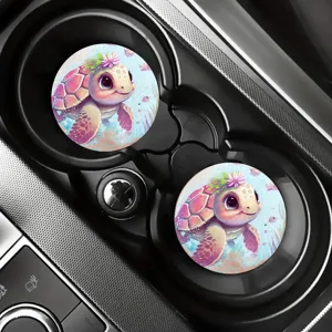 Cute pink turtle silicone car cup coasters set, anti-slip waterproof drink mats for auto.