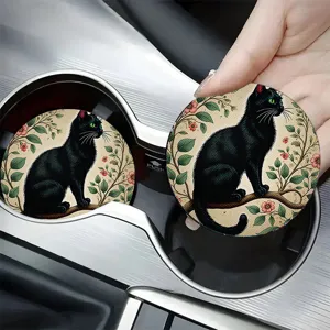 Vintage schwarze Katze Auto Untersetzer saugfähig Getränkehalter Einsätze für Autodekoration