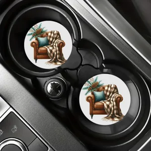 Auto Becherhalter Untersetzer Detailansicht, saugfähiger Keramikuntersetzer mit Sessel-Muster.