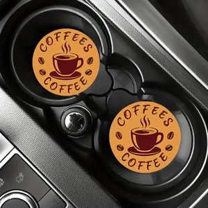 Silicone car cup coasters non-slip cup holder insert mats with cute coffee pattern set of 2
