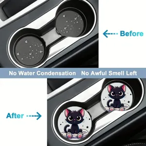 Posavasos de coche de gato negro tierno absorbentes antideslizantes accesorios