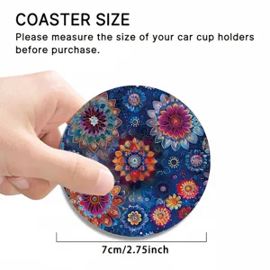 Car coaster anti-slip absorbent mandala floral design round 7cm cup holder mat for auto