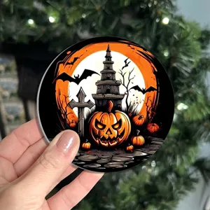 Halloween silicone coaster round coffee cup mat festive pumpkin castle table decoration mat