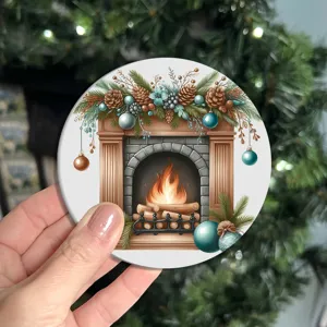 Weihnachtskamin runde Kaffeematte festliche Tischset Feiertag Dekoration Untersetzer