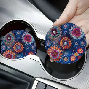 Non-Slip Silicone Car Cup Holder Coaster Absorbent Mandala Astronaut Butterfly Pattern Round Automotive Interior Accessories Coaster