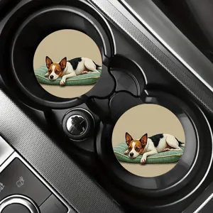 Car cup coasters set, non-slip silicone auto cup holder inserts with cute dog print.