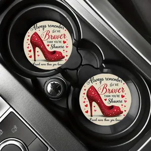 Set de posavasos para coche, redondos de silicona antideslizantes con diseño tacones rojos.