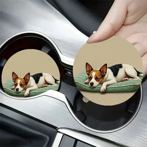 Cute dog car coaster set, non-slip silicone cup holder mat for automotive interior decor.