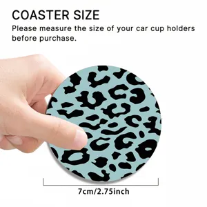 Blue leopard print car cup coaster, non-slip round coaster for automotive interior, 7cm.