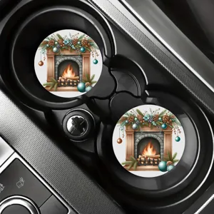 Weihnachtskamin Design Auto Untersetzer Set, saugfähige Getränkehalter Matten für PKW.