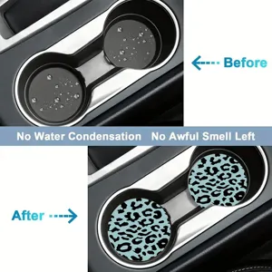Silicone car cup coasters non-slip cup mats blue leopard print auto interior accessories