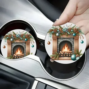 Weihnachten Kamin Auto Untersetzer saugfähige Tassenmatten für Auto Innenausstattung