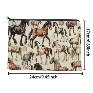 Canvas Reißverschlusstasche mit Vintage Pferd Motiv, stilvolle Kosmetiktasche und praktisches Federmäppchen.