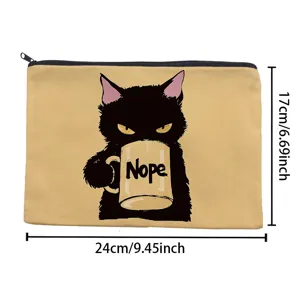 Trousse à crayons en toile sac cosmétique mignon chat noir impression sac de rangement détail