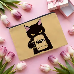 Joli sac de maquillage en toile de chat noir avec fermeture éclair et design amusant tous les jours.