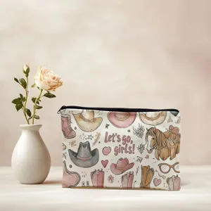 Wunderschöne Kosmetiktasche aus Canvas mit Western Cowboy Print und Reißverschluss für Alltag.