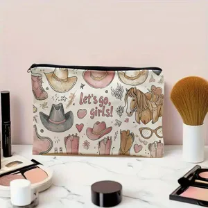 Vintage Western Cowgirl Canvas Reißverschluss Kosmetiktasche, große Make-up Aufbewahrung.