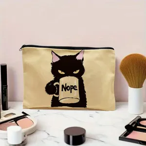 Trousse de maquillage en toile trousse à crayons avec mignon chat noir grincheux.