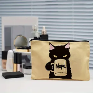 Sac de maquillage en toile pochette de rangement portable chat noir mignon impression trousse