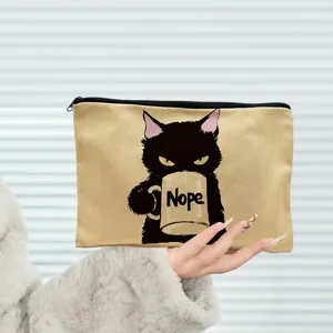 Joli sac de maquillage en toile chat noir et trousse à crayons avec fermeture éclair pour rangement.