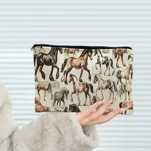 Leinwand Reißverschlusstasche Kosmetiktasche Mäppchen mit Vintage Pferd Muster Ansicht