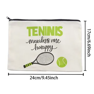 Canvas Reißverschlusstasche Kosmetiktasche Etui Tennis Motiv tragbare Aufbewahrung 24x17cm