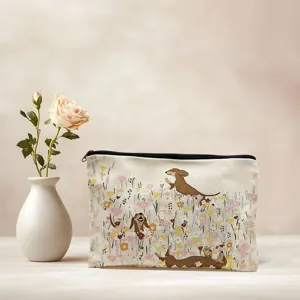 Joli sac cosmétique en toile teckel, trousse à crayons florale, pochette de rangement zippée portable.