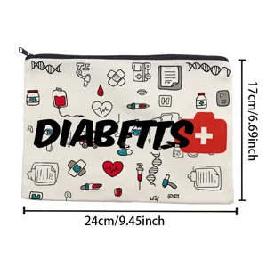 Canvas zipper makeup bag medical print pencil case portable storage pouch daily use aesthetic
