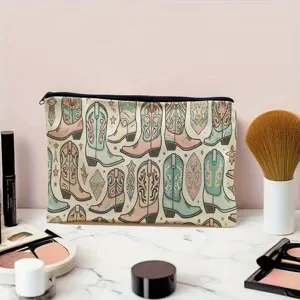 Retro Cowboy Stiefel Druck Reißverschluss Make-up Tasche, große Canvas Aufbewahrungstasche.
