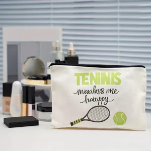 Leinwand Kosmetiktasche mit Tennisdruck, langlebige Reißverschlusstasche für Make-up und Reisen.