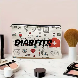 Canvas makeup bag with medical letter print, portable zipper storage pouch for daily use and travel.