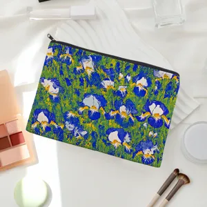 Canvas zipper pouch with artistic floral print, perfect cosmetic bag and travel organizer.