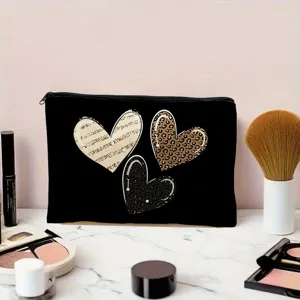 Trousse de maquillage en toile avec motif cœur léopard élégante pochette portable chic