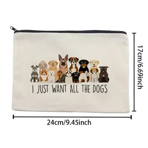 Leinwand Reißverschlusstasche mit Hundemotiv, süße Welpen Make-up Tasche und Federmäppchen.