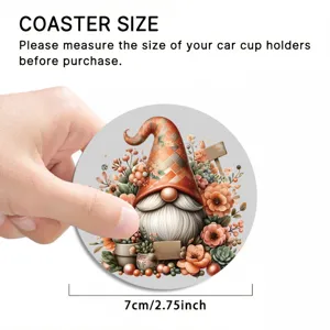 Autumn Gnome Car Coaster 7cm Non-Slip Cup Holder Mat Cute Floral Table Drink Coaster Decor