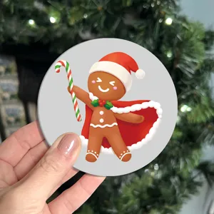 Cute Christmas gingerbread man cartoon print car coaster anti-slip interior decor detail