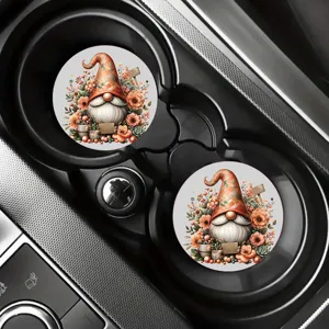 Car coasters set of 2, autumn gnome diamond painting cup holder mat for vehicle interior.