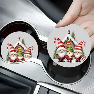 Juego de posavasos de coche de gnomo navideño, bonito inserto absorbente para portavasos.