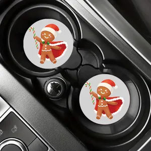 Cute Christmas gingerbread car cup coasters anti-slip silicone auto water bottle holder pads decor