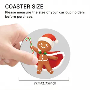 Christmas gingerbread man car cup coaster detail view, 7cm diameter cute anti-slip mat.
